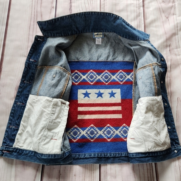 Pendleton Vintage Denim Vest Wool Blanket USA Flag Red White | Women's Size XL - Picture 9 of 12